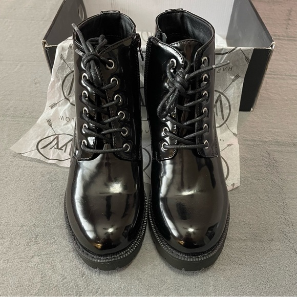 Harlow Black Chunky Heeled Boots - Black - Zippered Sides - Lace Up - Size 7 - Picture 3 of 7